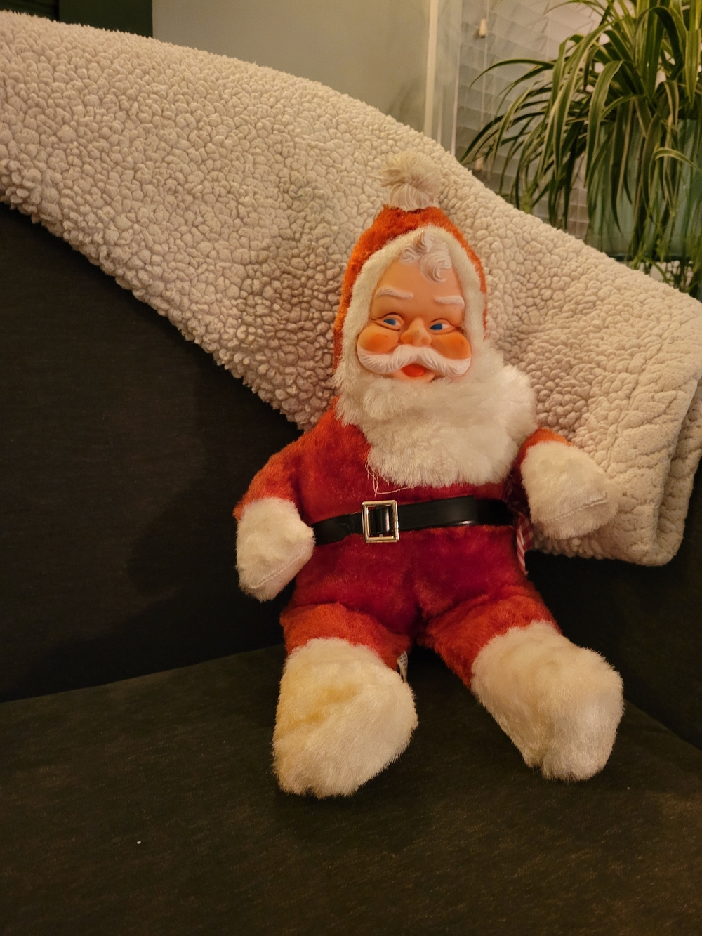 Vintage Plush Santa Doll in Red and Cream